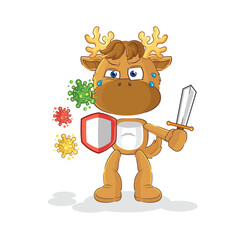 moose against viruses cartoon. cartoon mascot vector