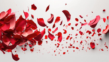 Rose petals on white background. Valentine day background. Generative AI