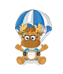 moose skydiving character. cartoon mascot vector