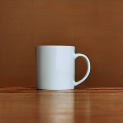 Obraz premium a white mug on top of a wooden table, Generative ai