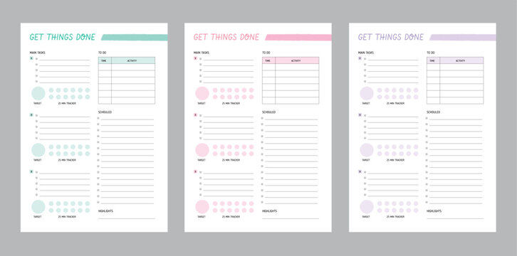 Got thing Done set Planner. Minimalist planner template set. Vector illustration.