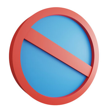 3D render no waiting sign icon isolated on transparent background, red mandatory sign