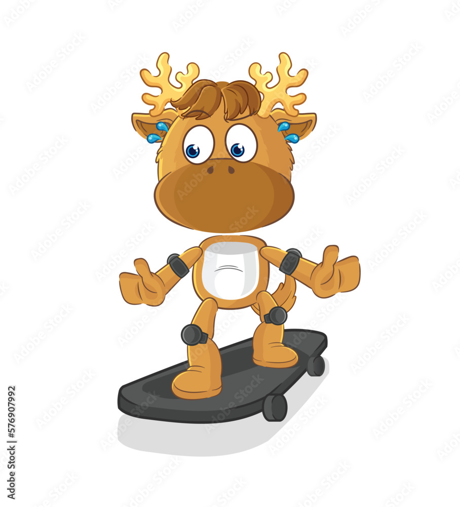 Poster moose riding skateboard cartoon character vector