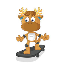 moose riding skateboard cartoon character vector