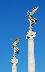 Winged Victory Statues at the Altar of the Fatherland, Altare della Patria, also known as the National Monument to Victor Emmanuel II, Rome Italy