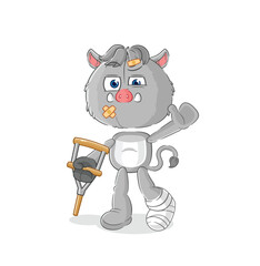 Fototapeta premium wild boar sick with limping stick. cartoon mascot vector