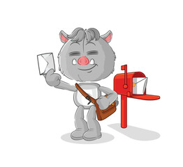 Fototapeta premium wild boar postman vector. cartoon character