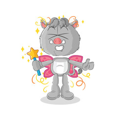 wild boar fairy with wings and stick. cartoon mascot vector