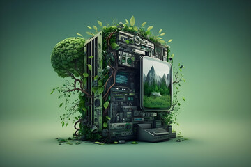Green computing or Biological Sustainable Environment Computer concept illustration. Generative AI