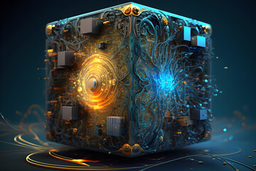 Quantum Cryptography Microprocessor or Microchip for Quantum Resistant Computing - Concept Illustration. Generative AI