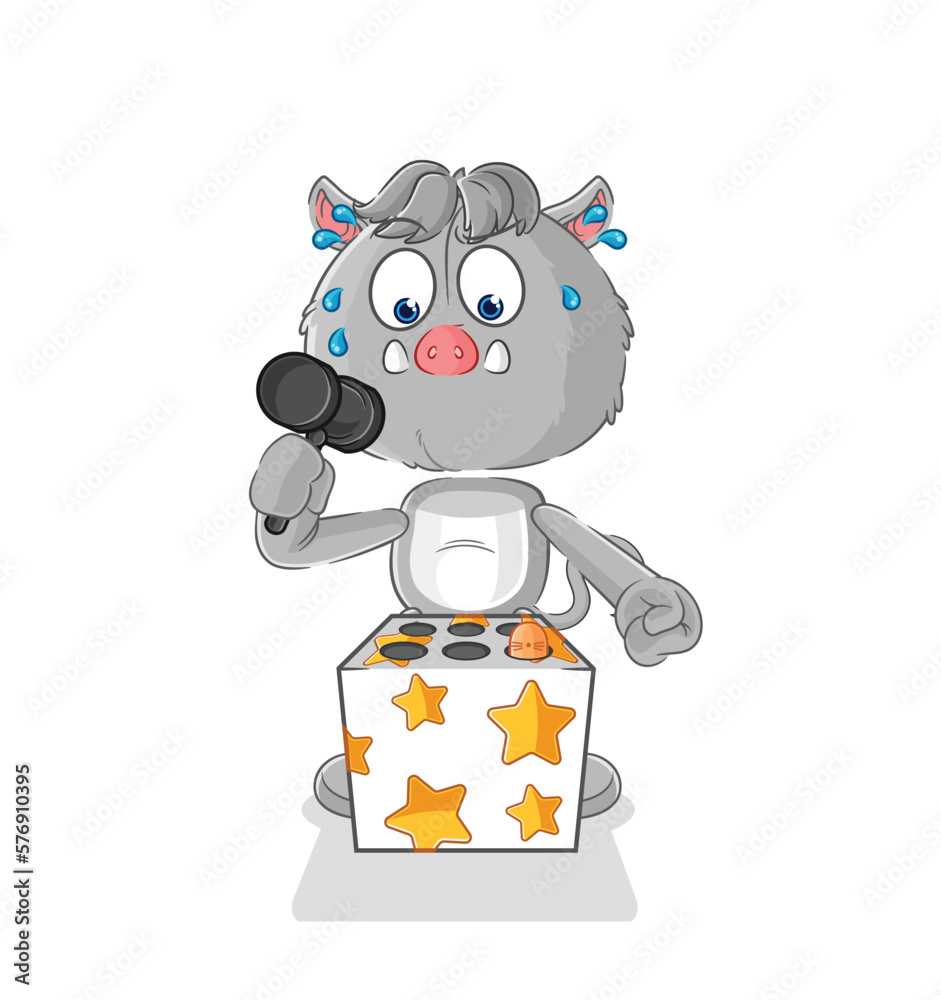 Wall mural wild boar play whack a mole mascot. cartoon vector