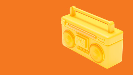 yellow antique cassette player left view. Designed in minimal concept.  orange background and clipping path. 3D Render.