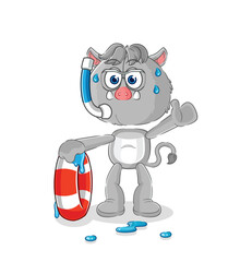 Naklejka premium wild boar swimmer with buoy mascot. cartoon vector