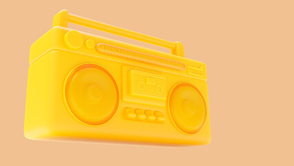Yellow antique cassette player. Designed in minimal concept.  orange background and clipping path. 3D Render.