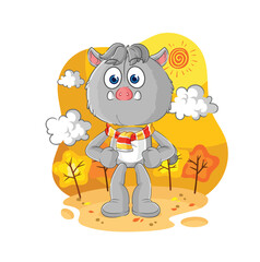 wild boar in the autumn. cartoon mascot vector