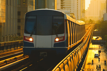BTS Sky Train is running in downtown of Bangkok. Sky train is fastest transport mode in Bangkok