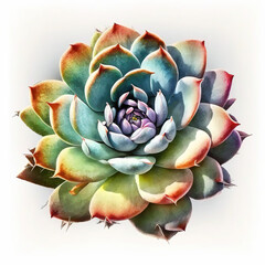 Beautiful Succulent Watercolor, Isolated on White Background - Generative AI