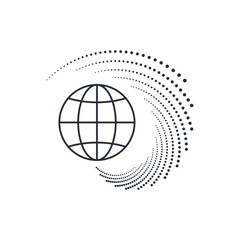 Globe and flow of change. Information analysis. Scientific technology. Vector linear icon isolated on white background.