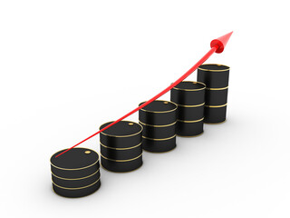 3d rendered Oil Barrels with graph growing on a white background
