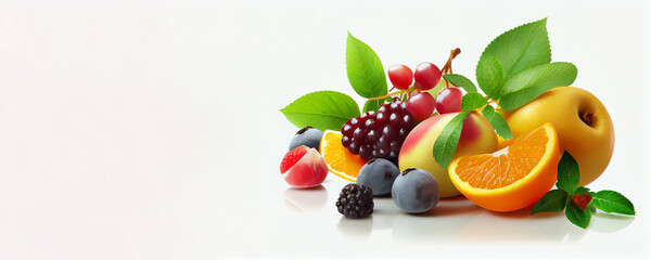 Colorful Assorted Mixed Fruits on Isolated White Background AI Generative