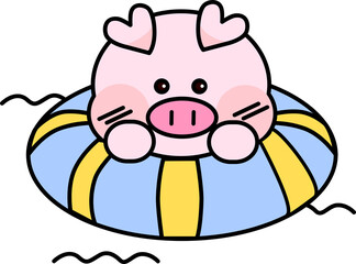 cute pig with blue swimring