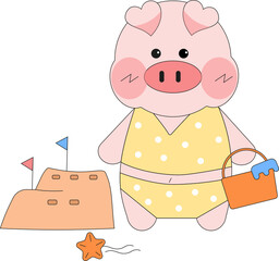 little pig with sand palace