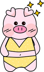 cute pig with yellow swimsuit