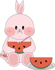 baby rabbit with watermelon illustration