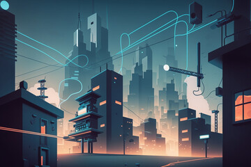 Illustration of the Smart City Connection technology concept, showcasing interconnected devices and systems. Generative AI