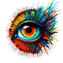 A colorful vibrant psychedelic eye  and white background. generative ai  