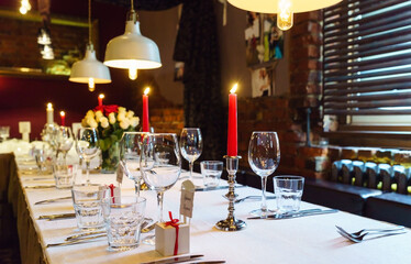 wedding table with red candles