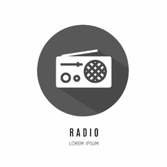 Radio logo. Illustration of radio in flat. Stock vector.