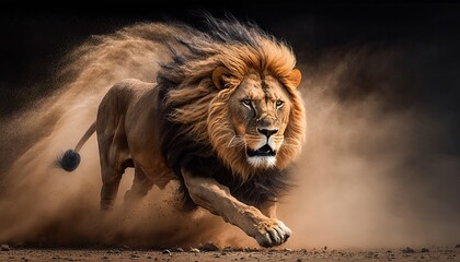 Action shot of a ferocious lion, Generative ai
