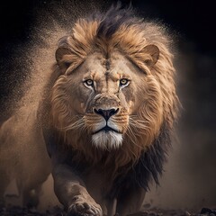 Action shot of a ferocious lion, Generative ai