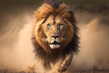 Action shot of a ferocious lion, Generative ai