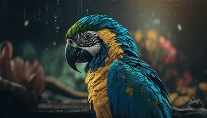 Beautiful blue and yellow macaw, Generative ai