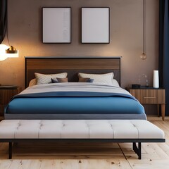 A simple and modern bedroom with a sleek bedframe and bedside table3, Generative AI