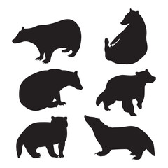 Badger set silhouette animals, stencil templates for design