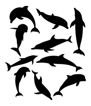 Dolphin silhouette set for cutting, stencil templates and decals