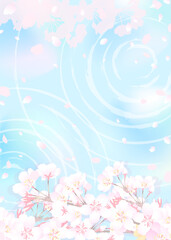 桜の枝と幻想的な水面　光、水紋