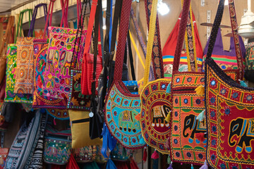 Beautiful handmade jaipuri bag displayed at market