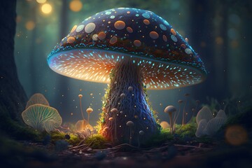 Fototapeta na wymiar magical mushroom created using AI Generative Technology