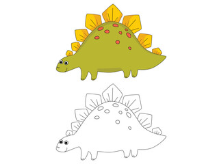 Funny cartoon dinosaur Stegosaurus. Illustration for coloring book