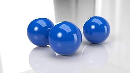 Blue Snooker Balls with Reflection in 3d