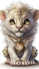 Very Sweet Baby Lion  Bejeweled Only White Background Generative AI Digital Illustration Part#20323 