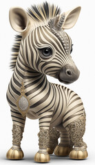 Fototapeta na wymiar Very Sweet Baby Zebra Bejeweled Only White Background Generative AI Digital Illustration Part#20323 