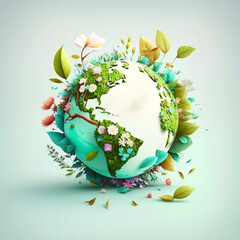 Generative artificial intelligence.Illustrated planet earth in the shape of a ball. cartoon postcard for Earth Day.