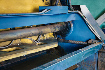 blade of cutting machine for metal sheets in mechanical workshop.