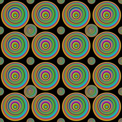 Fototapeta premium Multi-colored circle drawing, Black background, Circular pattern, Design, Used as background.