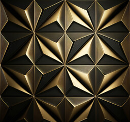 Geometric triangular pattern of gold and black structural elements. Generative AI illustration